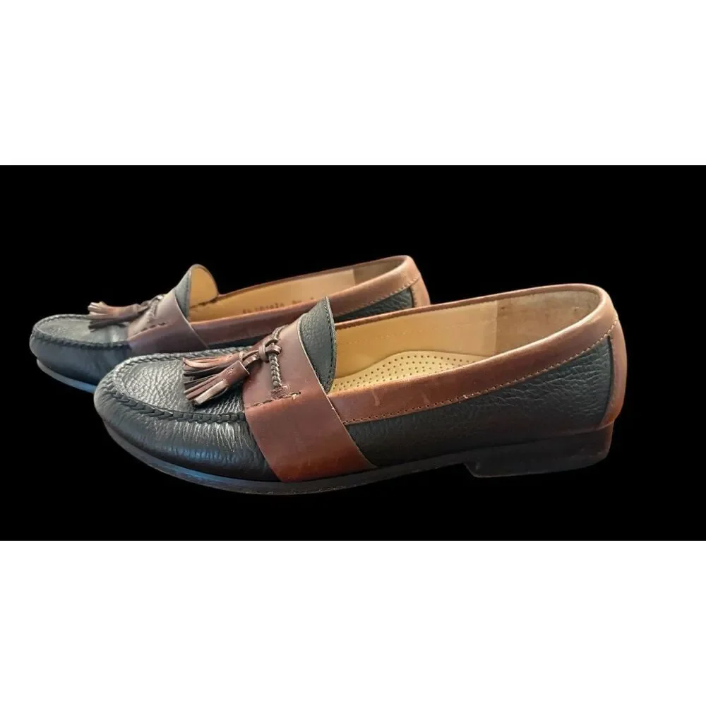 Cole Haan Black & Brown Leather Tassel Moc Toe Loafer Sz 9.5 Preppy
